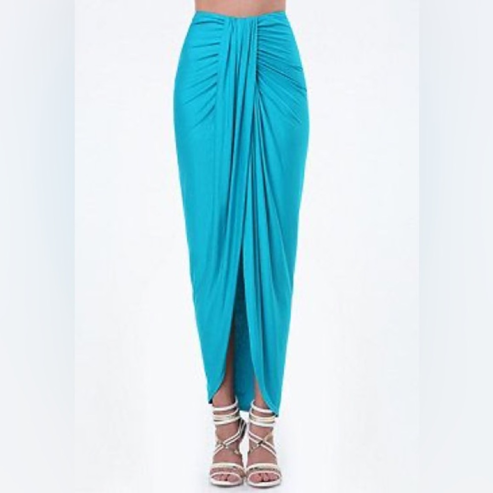 Bebe Draped Teal Maxi Skirt